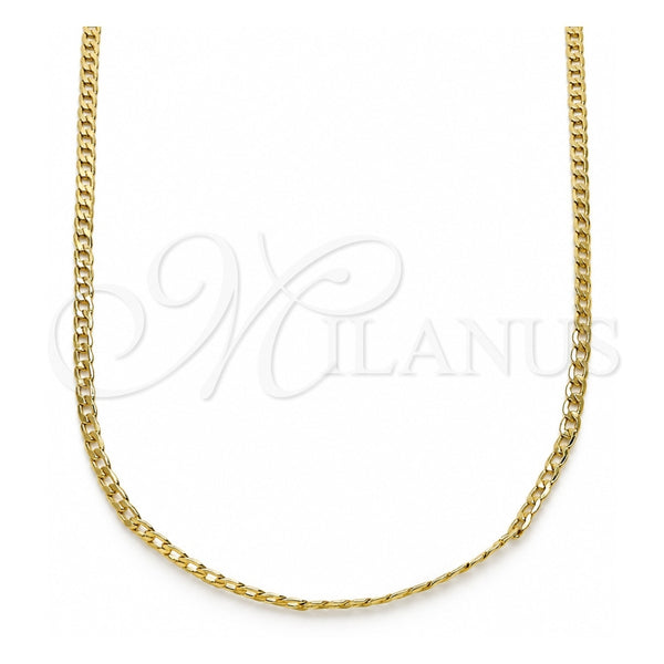 Gargantilla Basica 5.222.008.20 Oro Laminado, Diseño de Cubana, Pulido, Tono Dorado (Calibre 0.60, Grosor 02 MM, 20 Pulgadas de Largo)