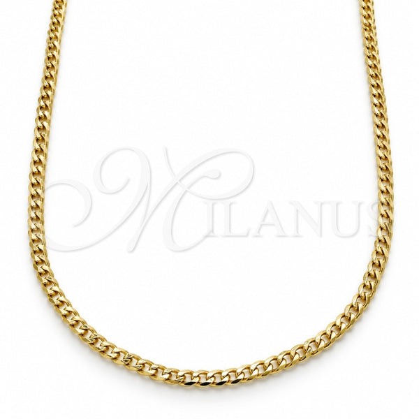Gargantilla Basica 5.222.008.24 Oro Laminado, Diseño de Cubana, Pulido, Tono Dorado (0.60 Gauge, 02 MM Thickness, 24 Inches Length)