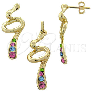 Juego de Arete y Dije de Adulto 5.052.015 Oro Laminado, con Blanca Cristal, Pulido, Tono Dorado