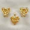 Juego de Arete y Dije de Adulto 5.047.003 Oro Laminado, con Blanca Cristal, Pulido, Tono Dorado