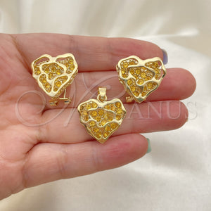 Juego de Arete y Dije de Adulto 5.047.003 Oro Laminado, con Blanca Cristal, Pulido, Tono Dorado