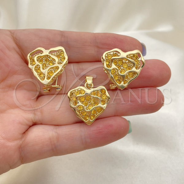Juego de Arete y Dije de Adulto 5.047.003 Oro Laminado, con Blanca Cristal, Pulido, Tono Dorado