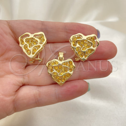 Juego de Arete y Dije de Adulto 5.047.003 Oro Laminado, con Blanca Cristal, Pulido, Tono Dorado