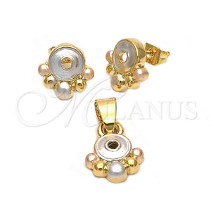 Juego de Arete y Dije de Adulto 5.042.007 Oro Laminado, Diseño de Flor, Pulido, Tres Tonos