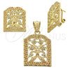 Juego de Arete y Dije de Adulto 5.046.010 Oro Laminado, Diseño de Flor, con Blanca Cristal, Pulido, Tono Dorado