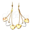 Arete Largo 5.111.005 Oro Laminado, Diseño de Corazón, Pulido, Tres Tonos