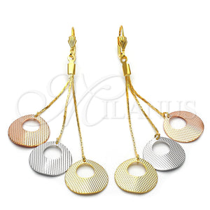 Arete Largo 5.102.005 Oro Laminado, Diamantado, Tres Tonos