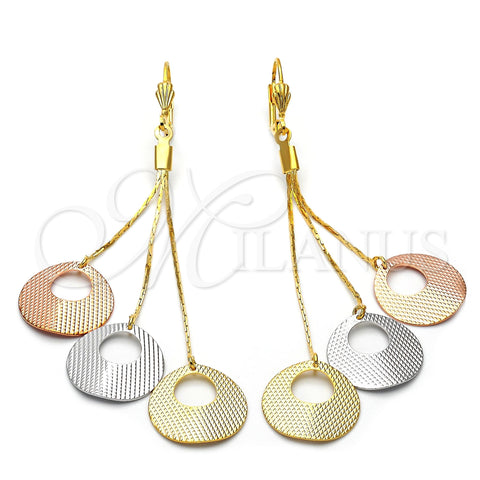 Arete Largo 5.102.005 Oro Laminado, Diamantado, Tres Tonos