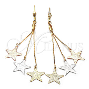 Arete Largo 5.106.001 Oro Laminado, Diseño de Estrella, Mate, Tres Tonos