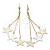 Arete Largo 5.106.001 Oro Laminado, Diseño de Estrella, Mate, Tres Tonos