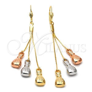 Arete Largo 5.100.001 Oro Laminado, Diseño de Dinero, Diamantado, Tres Tonos