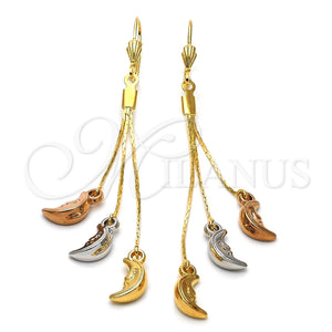 Arete Largo 5.112.004 Oro Laminado, Diseño de Luna, Diamantado, Tres Tonos