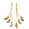 Arete Largo 5.112.004 Oro Laminado, Diseño de Luna, Diamantado, Tres Tonos