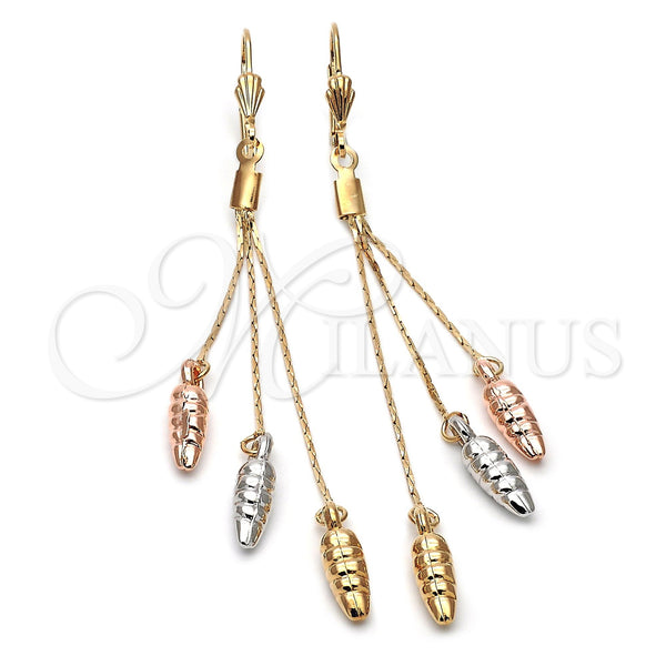 Arete Largo 5.089.004 Oro Laminado, Diamantado, Tres Tonos