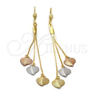 Arete Largo 5.105.003 Oro Laminado, Diseño de Corazón, Diamantado, Tres Tonos