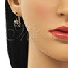 Arete Gancho Frances 5.125.005 Oro Laminado, Diseño de Flor, con Negro and Blanca Cristal, Pulido, Tono Dorado