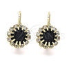 Arete Gancho Frances 5.125.005 Oro Laminado, Diseño de Flor, con Negro and Blanca Cristal, Pulido, Tono Dorado