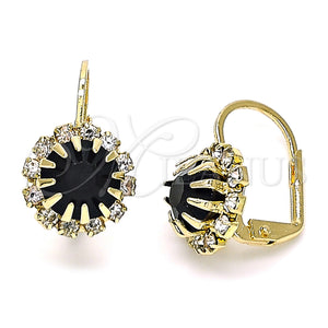 Arete Gancho Frances 5.125.005 Oro Laminado, Diseño de Flor, con Negro and Blanca Cristal, Pulido, Tono Dorado