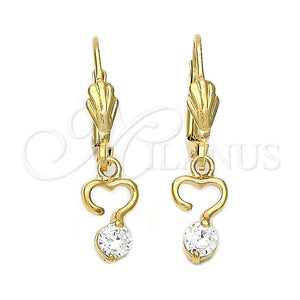 Arete Colgante 5.073.008 Oro Laminado, Diseño de Corazón, con Blanca Zirconia Cubica, Pulido, Tono Dorado