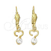 Arete Colgante 5.073.008 Oro Laminado, Diseño de Corazón, con Blanca Zirconia Cubica, Pulido, Tono Dorado