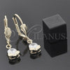 Arete Colgante 5.027.017 Oro Laminado, Diseño de Flor, con Blanca Zirconia Cubica, Pulido, Tono Dorado