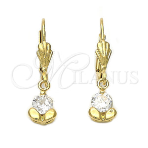 Arete Colgante 5.027.017 Oro Laminado, Diseño de Flor, con Blanca Zirconia Cubica, Pulido, Tono Dorado