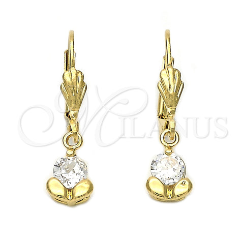Arete Colgante 5.027.017 Oro Laminado, Diseño de Flor, con Blanca Zirconia Cubica, Pulido, Tono Dorado