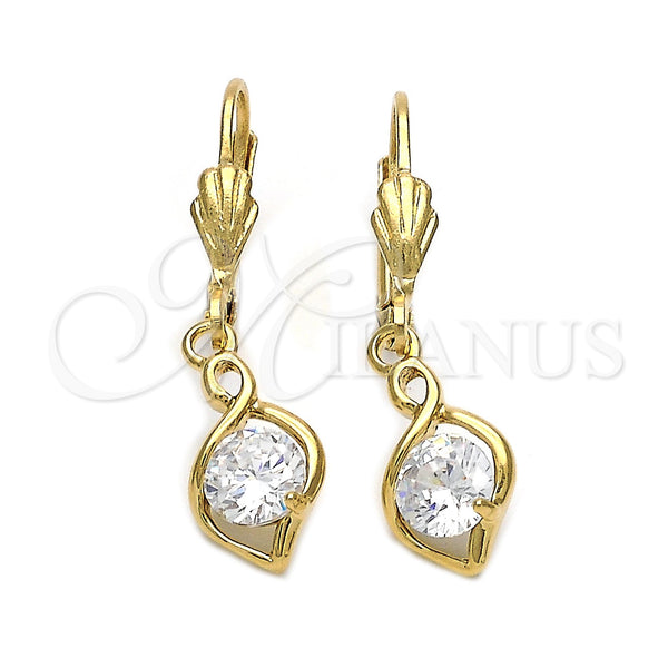Arete Colgante 5.028.014 Oro Laminado, con Blanca Zirconia Cubica, Pulido, Tono Dorado