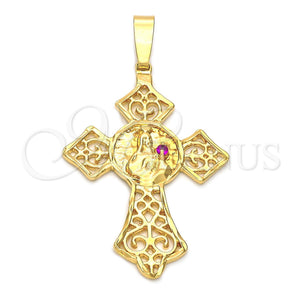 Dije Religioso 5.188.009 Oro Laminado, Diseño de Pescado, con Blanca Zirconia Cubica, Pulido, Tono Dorado