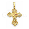 Dije Religioso 5.188.009 Oro Laminado, Diseño de Pescado, con Blanca Zirconia Cubica, Pulido, Tono Dorado