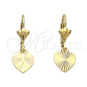 Arete Colgante 5.109.012 Oro Laminado, Diseño de Corazón, Diamantado, Tono Dorado