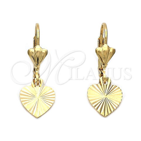 Arete Colgante 5.109.012 Oro Laminado, Diseño de Corazón, Diamantado, Tono Dorado
