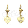 Arete Colgante 5.109.012 Oro Laminado, Diseño de Corazón, Diamantado, Tono Dorado