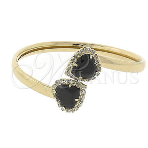 Aro Individual 5.231.012 Oro Laminado, Diseño de Corazón, con Negro and Blanca Zirconia Cubica, Pulido, Tono Dorado (05 MM Thickness, One size fits all)