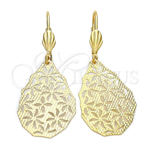 Arete Colgante 5.088.005 Oro Laminado, Diseño de Gota y Flor, Diamantado, Tono Dorado