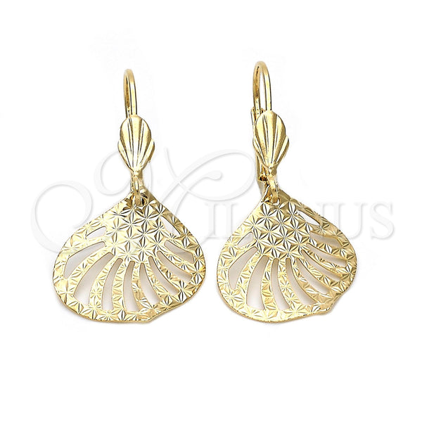 Arete Colgante 5.099.007 Oro Laminado, Diseño de Oja, Diamantado, Tono Dorado