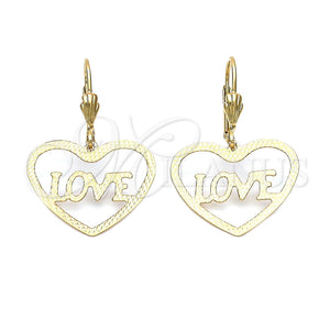 Arete Colgante 5.110.014 Oro Laminado, Diseño de Corazón y Amor, Diamantado, Tono Dorado