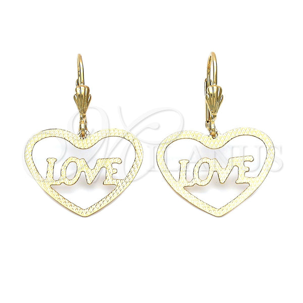 Arete Colgante 5.110.014 Oro Laminado, Diseño de Corazón y Amor, Diamantado, Tono Dorado