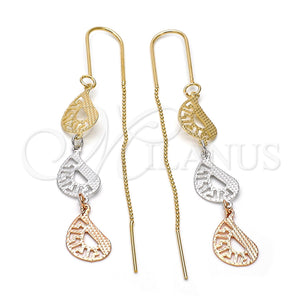 Arete Largo 5.118.006 Oro Laminado, Diseño de Llave Griega, Diamantado, Tres Tonos