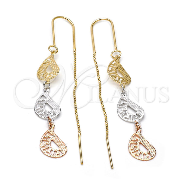 Arete Largo 5.118.006 Oro Laminado, Diseño de Llave Griega, Diamantado, Tres Tonos