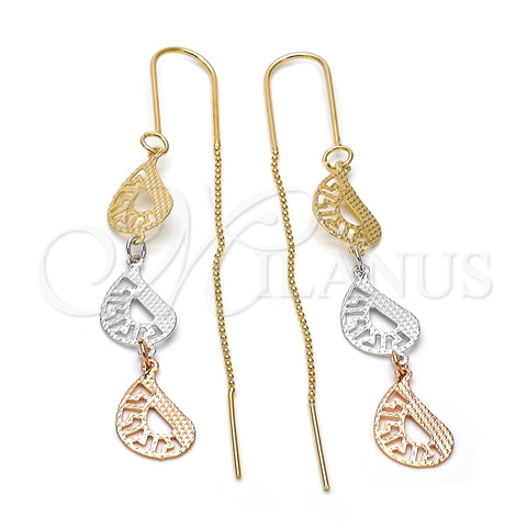 Arete Largo 5.118.006 Oro Laminado, Diseño de Llave Griega, Diamantado, Tres Tonos