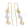 Arete Largo 5.118.006 Oro Laminado, Diseño de Llave Griega, Diamantado, Tres Tonos