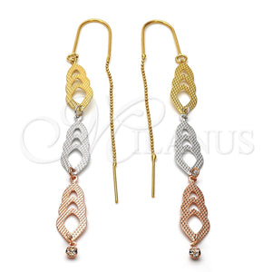 Arete Violador 5.095.011 Oro Laminado, Diseño de Oja, Diamantado, Tres Tonos