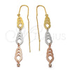 Arete Violador 5.095.011 Oro Laminado, Diseño de Oja, Diamantado, Tres Tonos