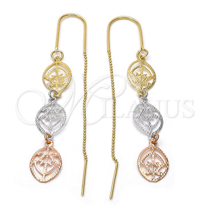 Arete Violador 5.118.003 Oro Laminado, Diseño de Llave Griega, Diamantado, Tres Tonos