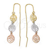 Arete Violador 5.118.003 Oro Laminado, Diseño de Llave Griega, Diamantado, Tres Tonos