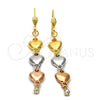 Arete Largo 5.082.009 Oro Laminado, Diseño de Corazón, con Blanca Zirconia Cubica, Pulido, Tres Tonos