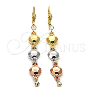 Arete Largo 5.091.013 Oro Laminado, con Blanca Zirconia Cubica, Pulido, Tres Tonos