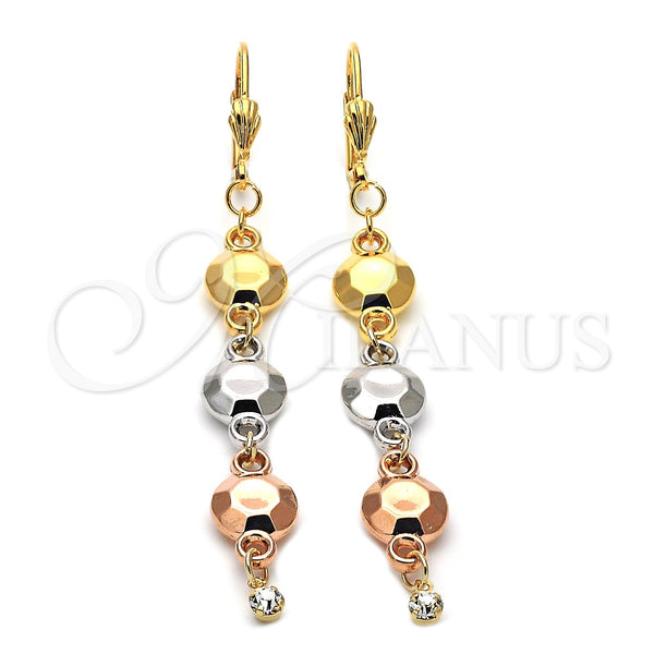 Arete Largo 5.091.013 Oro Laminado, con Blanca Zirconia Cubica, Pulido, Tres Tonos