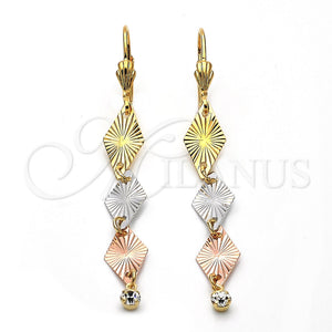 Arete Largo 5.083.002 Oro Laminado, con Blanca Zirconia Cubica, Diamantado, Tres Tonos